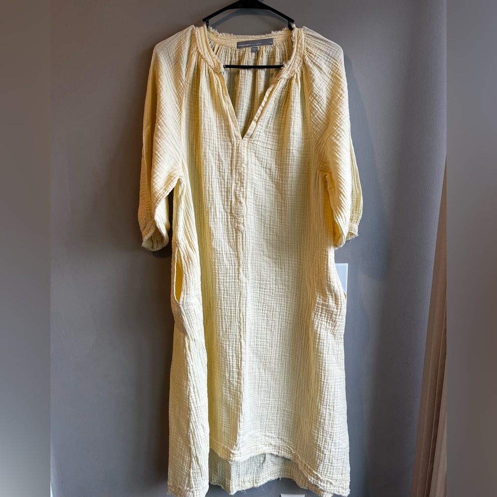 Ocean + Main Yellow Gauze Midi Dress with Pockets S/M - Picture 4 of 11